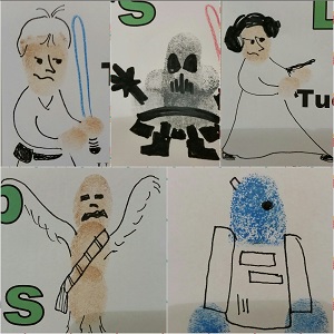 Star Wars Thumb Doodles Photo of drawings of star wars characters made using fingerprints