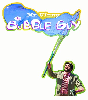 Mr. Vinny the Bubble Guy Photo of a man with a large bubble wand making bubbles