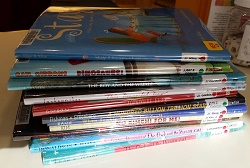 Photo of a stack of library picturebooks