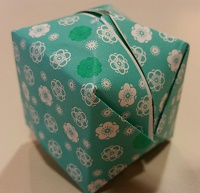 Origami box Photo of an origami box made of blue flowered paper