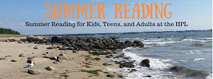 Photo of a beach scene with the words summer reading