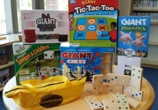 Photo of lawn games including snakes and ladders tic-tac-toe and bananagrams