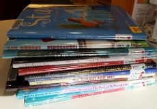 Photo of a stack of library picturebooks