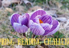 Spring Reading Challenge Photo of purple crocus flowers with the words spring reading challenge